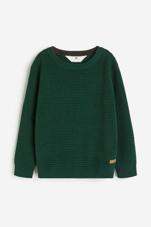 Waffle-knit Sweater - Dark green