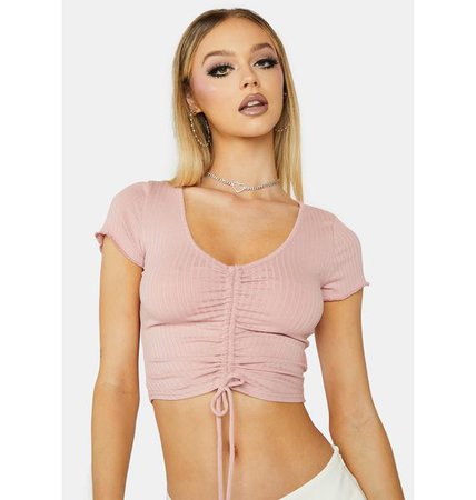 Short Sleeve Ruched Front Crop Top - Pink | Dolls Kill