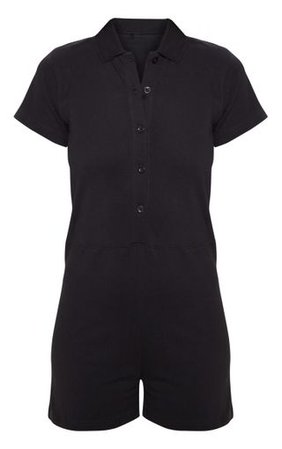 Black Polo Shirt Playsuit | PrettyLittleThing