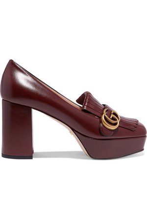 Gucci | Marmont fringed logo-embellished leather platform pumps | NET-A-PORTER.COM