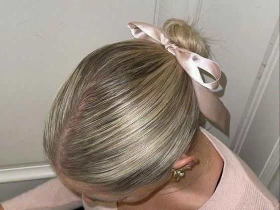 hair bun and ribbon