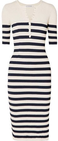 Sunday Striped Ribbed Stretch-knit Midi Dress - Navy