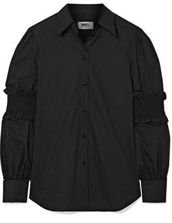 Shirred Cotton-poplin Shirt - Black