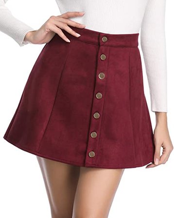 fuinloth Women's Faux Suede Skirt Button Closure A-Line High Wasit Mini Short Skirt 2020 Wine Small (US 4-6) at Amazon Women’s Clothing store