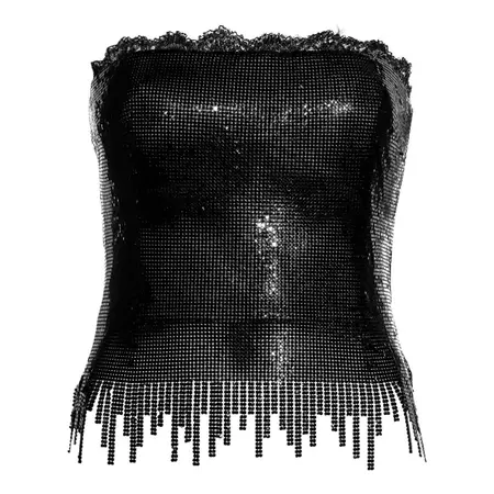 Gianni Versace black lace and oroton metal chainmail strapless corset, fw 1999 For Sale at 1stDibs | chainmail bustier, chain mail corset, chainmail corset
