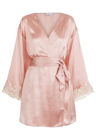 LA PERLA | Powder pink silk satin short robe with frastaglio