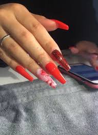 coffin baddie red acrylic nails - Google Search