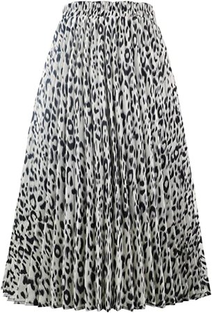 CHARTOU Womens Chic Elastic High Waisted A Line Leopard Print Pleated Shirring Midi-Long Skirt at Amazon Women’s Clothing store