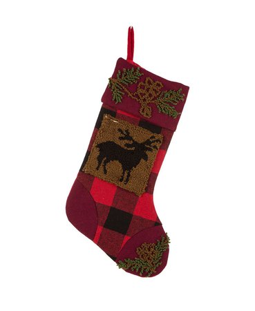 Glitzhome 18.90" L Plaid Stocking with Rug Hooked Reindeer