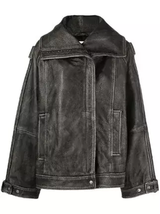 REMAIN Oversized Collar Washed Leather Jacket - Farfetch