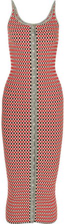 Checked Cotton-blend Dress - Red