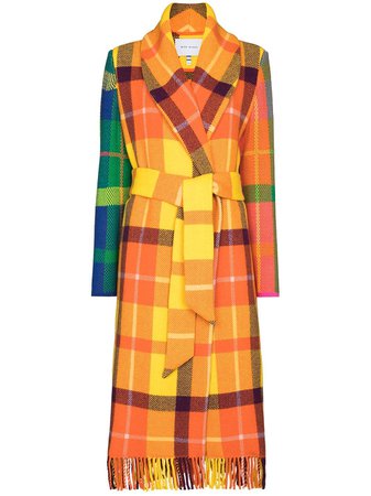 Mira Mikati checked belted fringed coat - FARFETCH