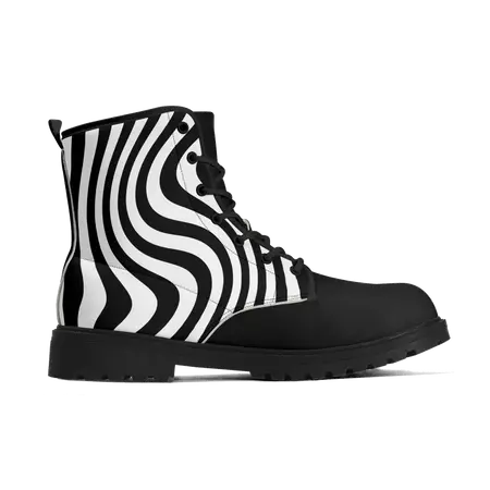 Zebra Wiggle Combat Boots-Whimsigoth Black and White Stripe Vegan Leat – yesdoubleyes