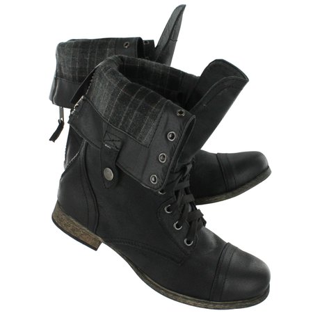 Fold Over Combat Boots (Black)