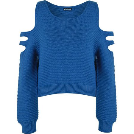 cold shoulder blue sweater 1