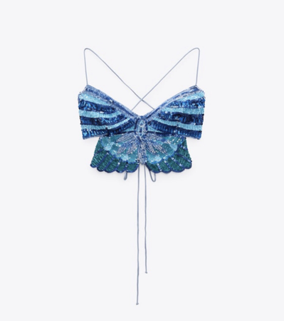 blue butterfly sequin strappy top