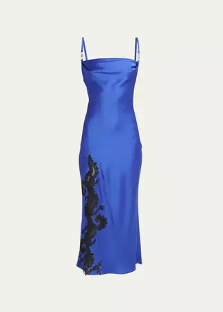 Versace Satin Lace-Embroidered Midi Slip Dress - Bergdorf Goodman