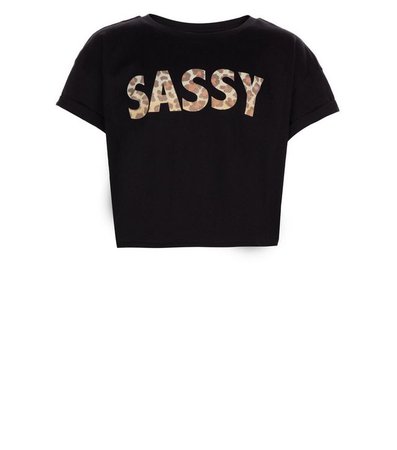 Teens Black Sassy Leopard Slogan T-Shirt