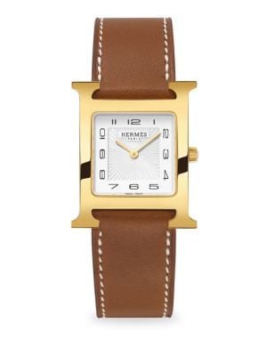 HERMÈS - Heure H 21MM Rose Goldplated & Leather Double-Wrap Strap Watch - saks.com