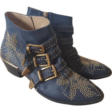 Susanna leather western boots Chloé Blue size 37 EU in Leather - 8168285