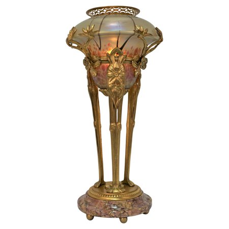 Art Nouveau Dore Bronze Art Glass Table Lamp For Sale at 1stDibs