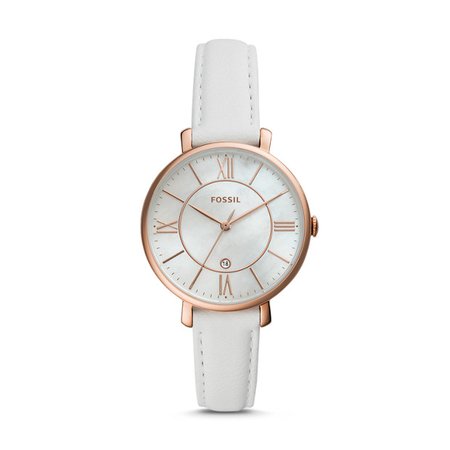 Jacqueline Three-Hand Date White Leather Watch - Fossil