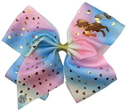 Amazon.com : JoJo Siwa Signature Collection Hair Bow - Pink, Blue Pastel with Gold Metallic Hearts and Unicorn : Beauty