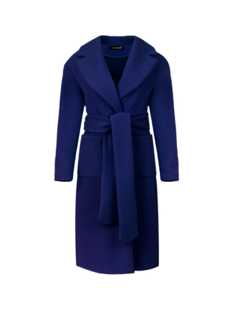 Long Electric Blue Faux Mouflon Coat With Belt
