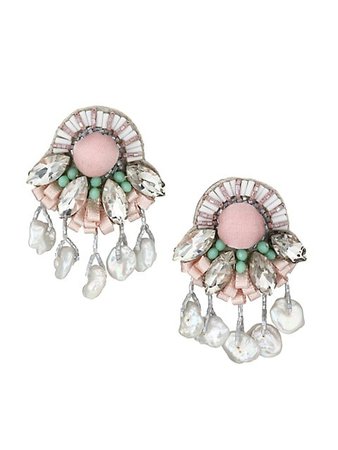 Ranjana Khan 1-8MM Pearl, Crystals, Glass Beads & Silk Covered Pom-Pom Drop Clip-On Earrings | SaksFifthAvenue