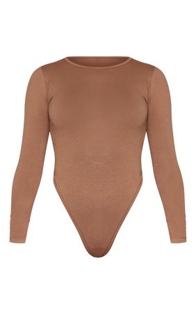 Chocolate Cotton Long Sleeve Bodysuit | PrettyLittleThing USA