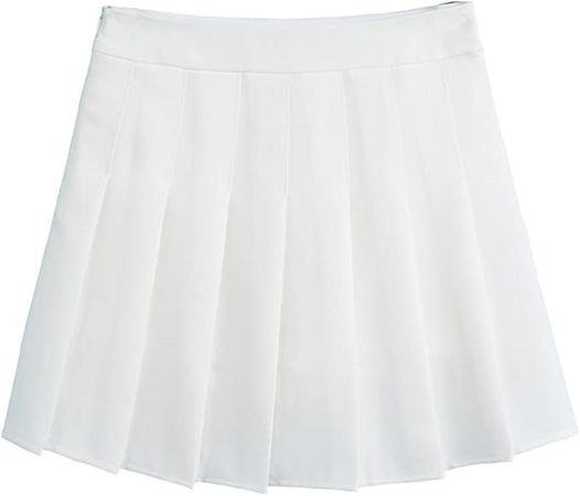 Hoerev White Plaid Pleated Skater Tennis School Uniform Skirt with Lining Shorts,US 0 at Amazon Women’s Clothing store