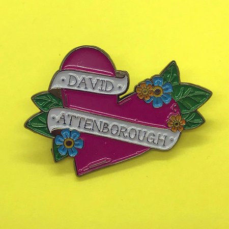 David Attenborough enamel pin heart