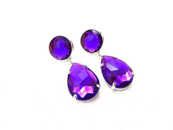 Bright Purple Rhinestone Acrylic Drop Earrings, Simple Purple Acrylic Rhinestone Earrings, Purple Rhinestone Dangle Earrings on Wanelo