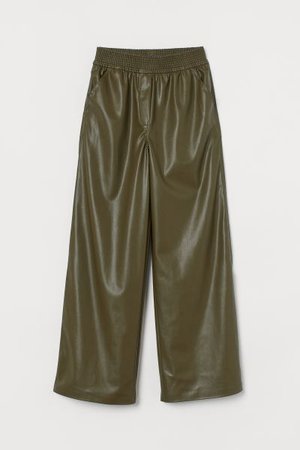 Faux Leather Pants - Dark khaki green - Ladies | H&M US