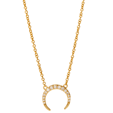 GOLD "I CAN, I WILL" CZ CRESCENT NECKLACE 15.5-18.5"