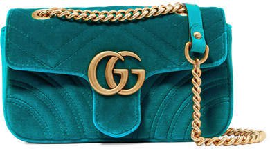 Gg Marmont Mini Quilted Velvet Shoulder Bag - Blue