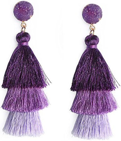 Amazon.com: Purple Tiered Tassel Earrings Color Graduated Style Layered Thread Tassel Earrings Dangle Drop Lavender Ombre Earrings Gift for Women: Jewelry