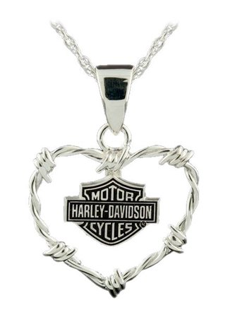 harley davidson heart barbed wire necklace