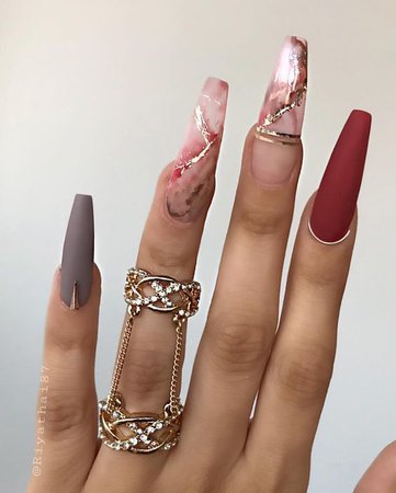 Pinterest - 36 Trendy as well as Appealing Marble Coffin Nails Design – Page 27 – My Beauty Note | Nail Design Ideas