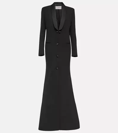 Shawl Collar Wool Gown in Black - Valentino | Mytheresa