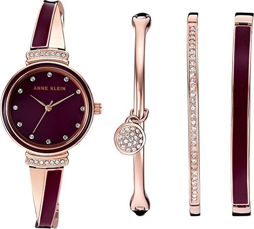 Amazon.com: Anne Klein Women's AK/2716RBST Premium Crystal Accented Rose Gold-Tone and Burgundy Watch and Bangle Set : Everything Else
