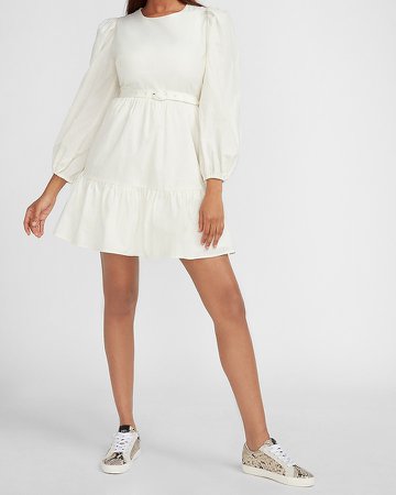 Belted Puff Sleeve Dress