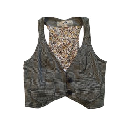 gray plaid underbust button up waistcoat vest