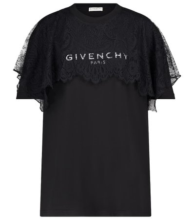 GIVENCHY Lace-trimmed logo cotton T-shirt