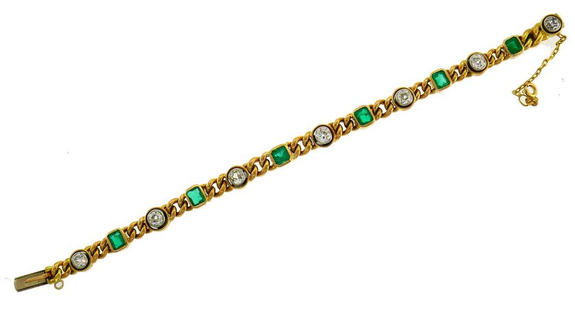 Victorian Gold Emerald Diamond Line Bracelet Antique English