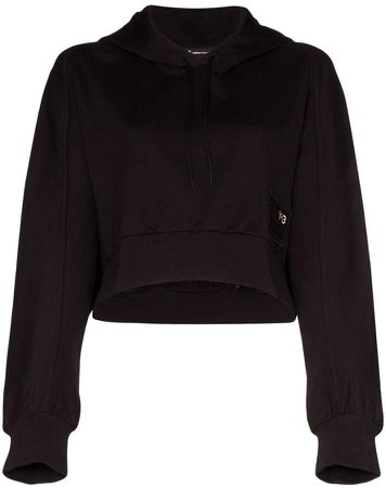 logo crop cotton hoodie