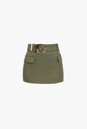 Short Olive Wool Low Rise Skirt for Women - Balmain.com