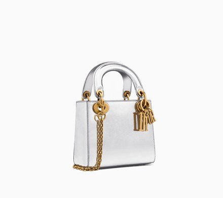 Mini Lady Dior bag with chain in silver-tone metallic calfskin - Dior