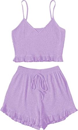 Light Purple Avanova Women's Pajama Set Ruffle Trim Cami Top and Shorts 2 Piece Sleepwear Set at Amazon Women’s Clothing store