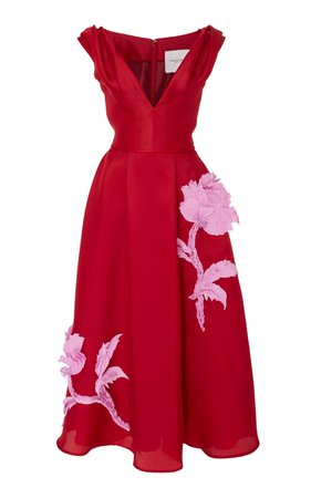 Carolina Herrera- V-Neck Embroidered Cocktail Dress